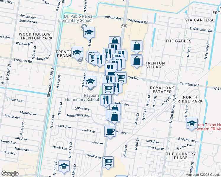 map of restaurants, bars, coffee shops, grocery stores, and more near 7017 North 10th Street in McAllen