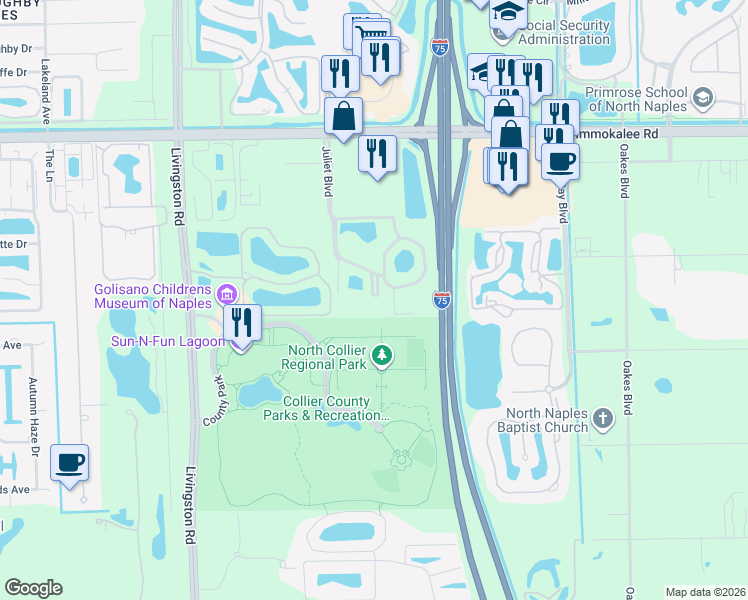 map of restaurants, bars, coffee shops, grocery stores, and more near 5600 Jonquil Lane in Naples