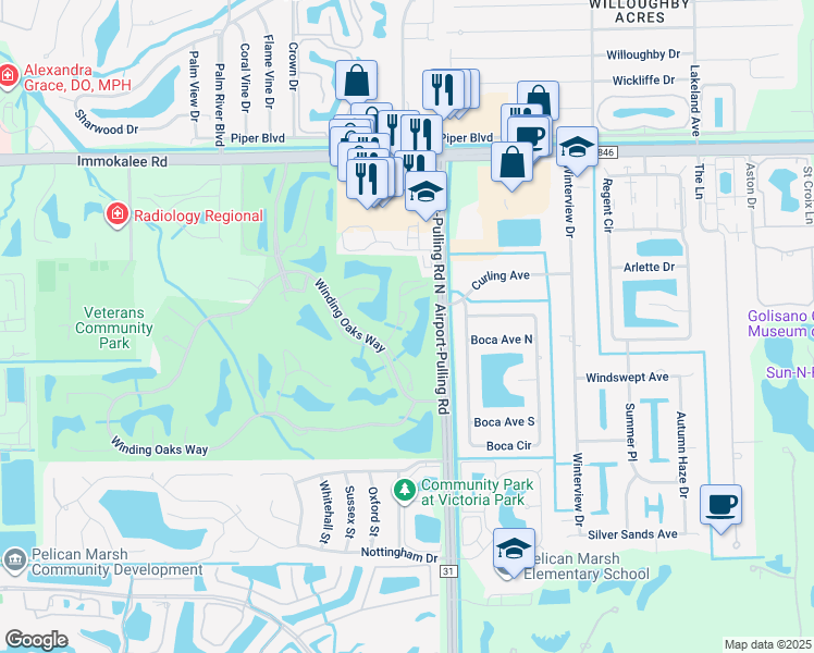 map of restaurants, bars, coffee shops, grocery stores, and more near 2305 Carrington Court in Naples