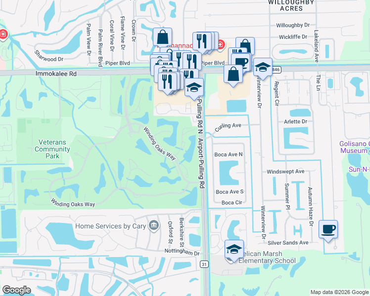 map of restaurants, bars, coffee shops, grocery stores, and more near 2305 Carrington Court in Naples
