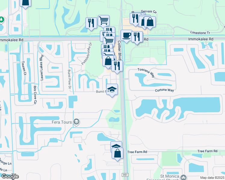 map of restaurants, bars, coffee shops, grocery stores, and more near 358 Burnt Pine Drive in Naples