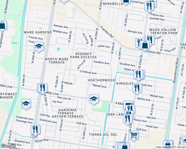 map of restaurants, bars, coffee shops, grocery stores, and more near 2809 East Pelican Avenue in McAllen