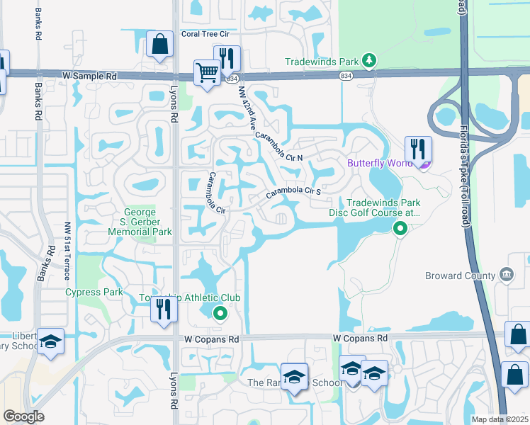 map of restaurants, bars, coffee shops, grocery stores, and more near 137 Karanda Village in Coconut Creek