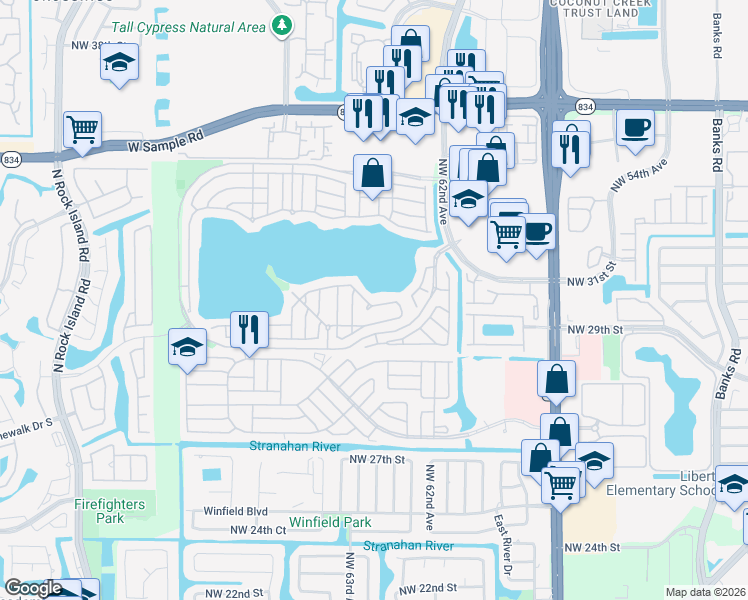 map of restaurants, bars, coffee shops, grocery stores, and more near 6335 Ocean Drive in Margate