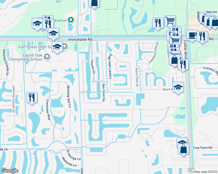 map of restaurants, bars, coffee shops, grocery stores, and more near 8456 Laurel Lakes Boulevard in Naples