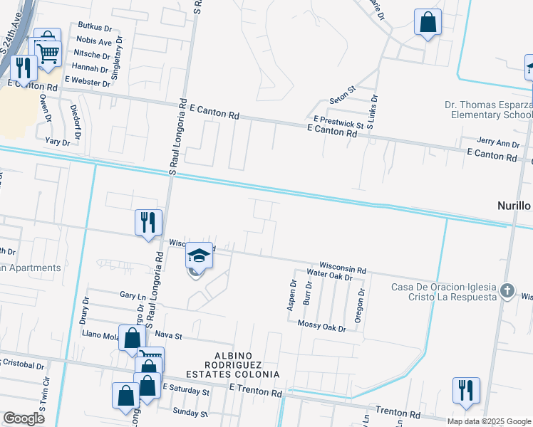 map of restaurants, bars, coffee shops, grocery stores, and more near 3303 Aurora Lane in Edinburg