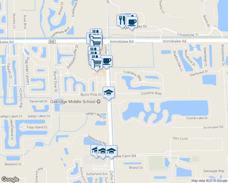 map of restaurants, bars, coffee shops, grocery stores, and more near 15113 Cortona Way in Naples
