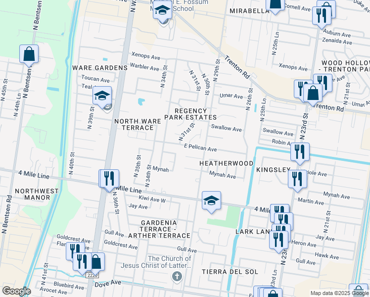 map of restaurants, bars, coffee shops, grocery stores, and more near 3005 East Pelican Avenue in McAllen