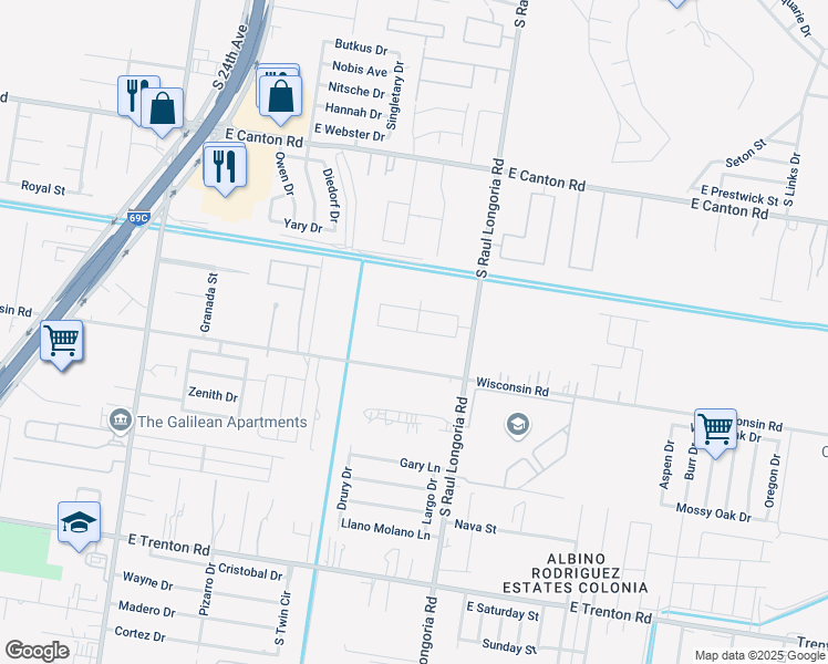 map of restaurants, bars, coffee shops, grocery stores, and more near 2132 East Wisconsin Road in Edinburg