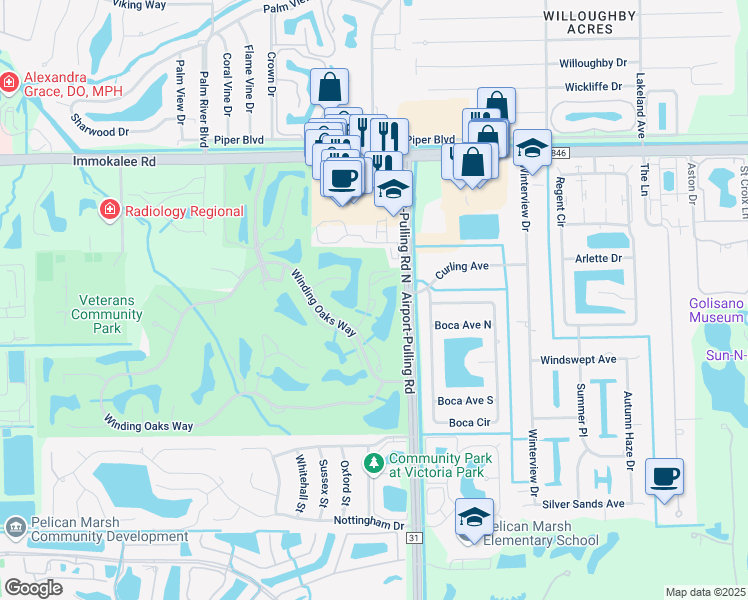 map of restaurants, bars, coffee shops, grocery stores, and more near 2305 Carrington Court in Naples