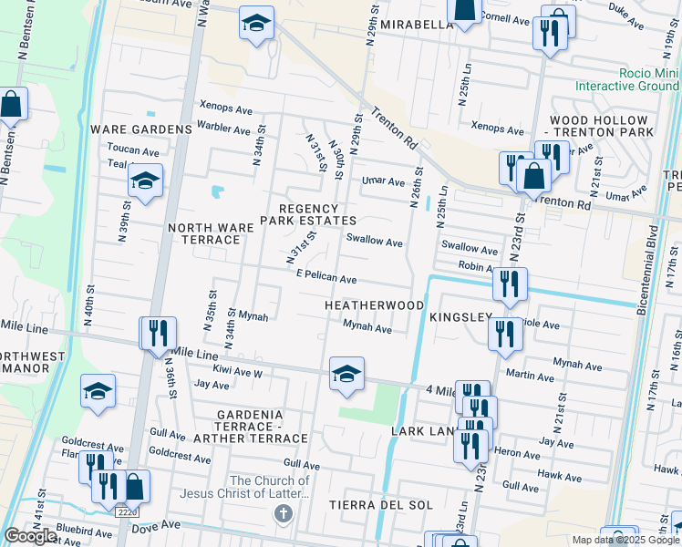 map of restaurants, bars, coffee shops, grocery stores, and more near 2820 East Pelican Avenue in McAllen