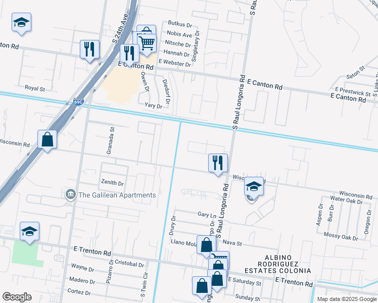 map of restaurants, bars, coffee shops, grocery stores, and more near 2003 East Wisconsin Road in Edinburg