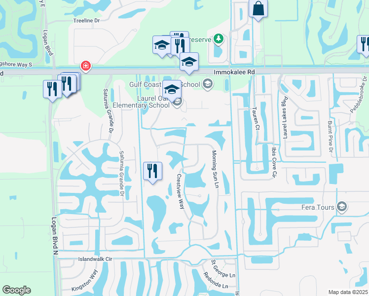 map of restaurants, bars, coffee shops, grocery stores, and more near 2147 Morning Sun Lane in Naples