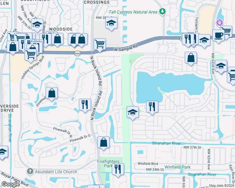 map of restaurants, bars, coffee shops, grocery stores, and more near 3067 Bayberry Way in Margate