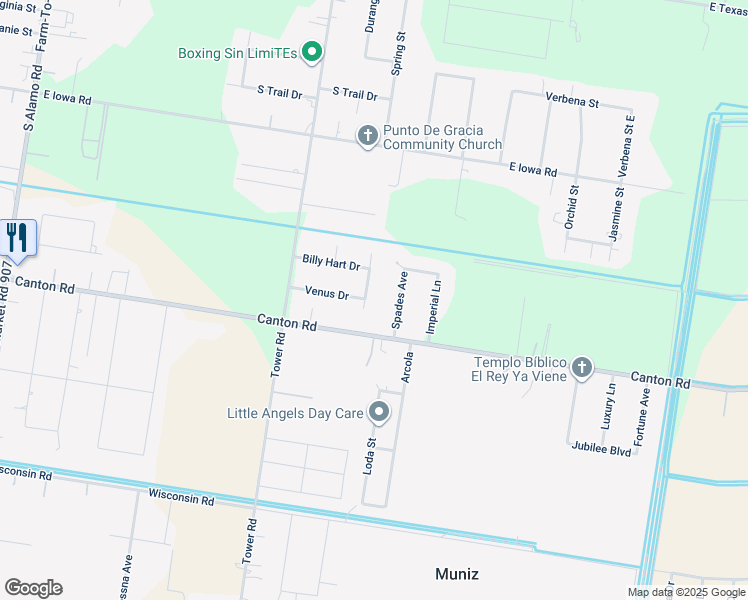 map of restaurants, bars, coffee shops, grocery stores, and more near 2705 Spades Avenue in Edinburg