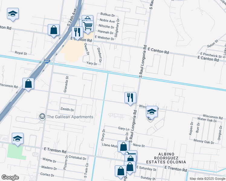 map of restaurants, bars, coffee shops, grocery stores, and more near 2003 East Wisconsin Road in Edinburg