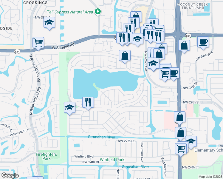 map of restaurants, bars, coffee shops, grocery stores, and more near 3091 Lillian Lane in Margate