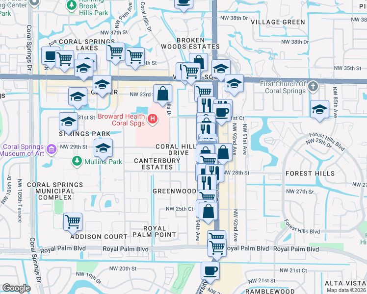 map of restaurants, bars, coffee shops, grocery stores, and more near in Pompano Beach