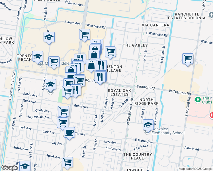 map of restaurants, bars, coffee shops, grocery stores, and more near 7137 North 5th Street in McAllen