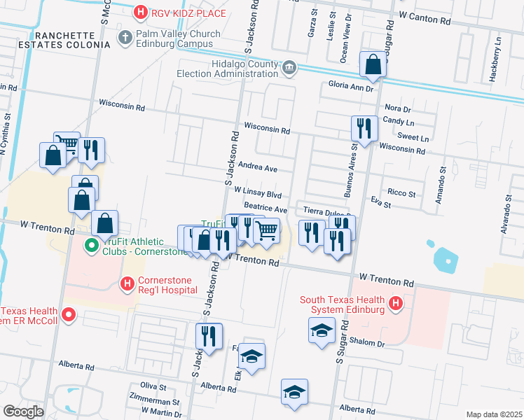 map of restaurants, bars, coffee shops, grocery stores, and more near 1916 Beatrice Avenue in Edinburg