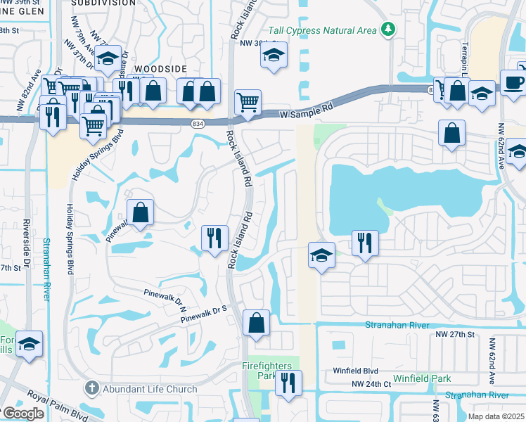 map of restaurants, bars, coffee shops, grocery stores, and more near 6976 Montara Drive in Margate