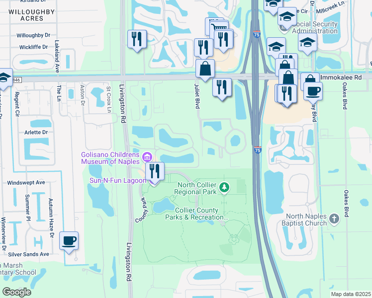 map of restaurants, bars, coffee shops, grocery stores, and more near 15114 Palmer Lake Circle in Naples