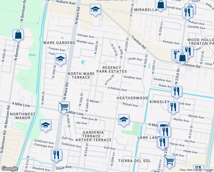 map of restaurants, bars, coffee shops, grocery stores, and more near 6616 North 32nd Street in McAllen