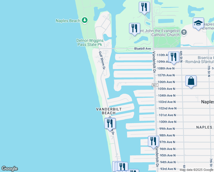 map of restaurants, bars, coffee shops, grocery stores, and more near in North Naples