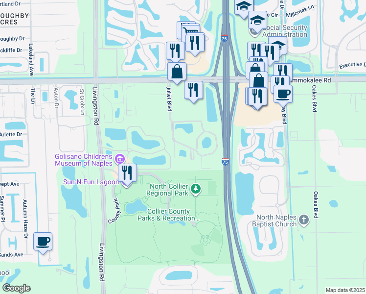 map of restaurants, bars, coffee shops, grocery stores, and more near 5525 Jonquil Lane in Naples