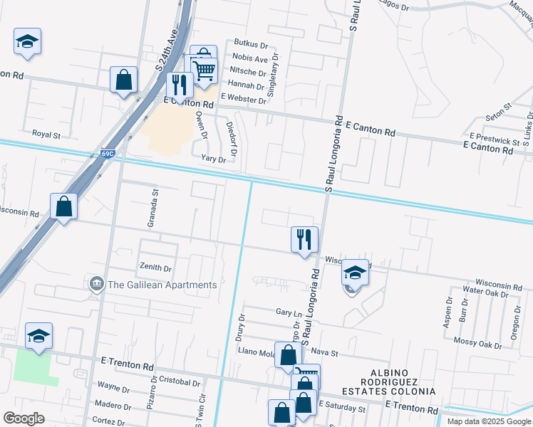 map of restaurants, bars, coffee shops, grocery stores, and more near 4912 South Raul Longoria Road in Edinburg