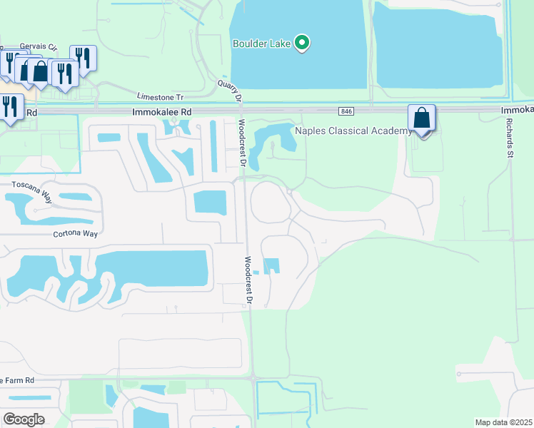 map of restaurants, bars, coffee shops, grocery stores, and more near 2339 Woodcrest Drive in Naples