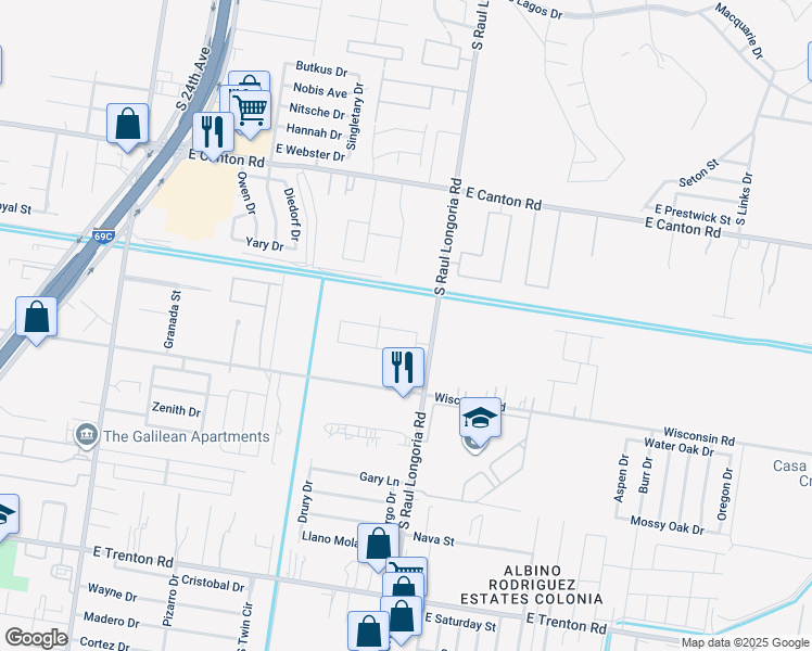 map of restaurants, bars, coffee shops, grocery stores, and more near 4912 South Raul Longoria Road in Edinburg