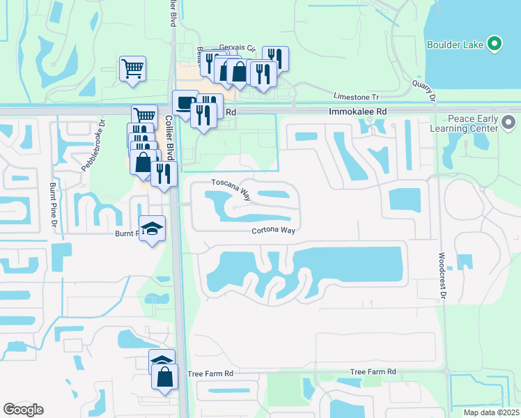 map of restaurants, bars, coffee shops, grocery stores, and more near 14890 Toscana Way in Naples