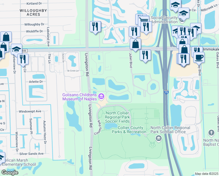 map of restaurants, bars, coffee shops, grocery stores, and more near 15161 Palmer Lake Circle in Naples