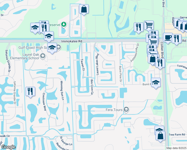 map of restaurants, bars, coffee shops, grocery stores, and more near 8264 Ibis Cove Circle in Naples