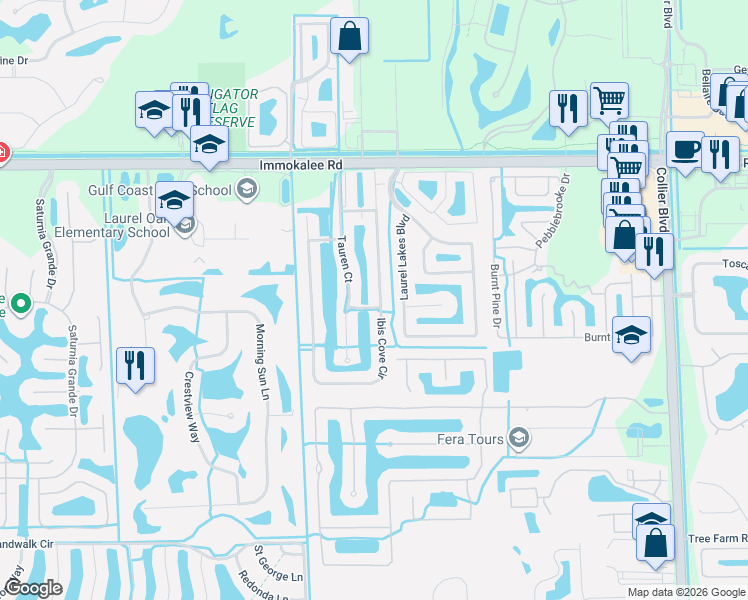 map of restaurants, bars, coffee shops, grocery stores, and more near 8264 Ibis Cove Circle in Naples