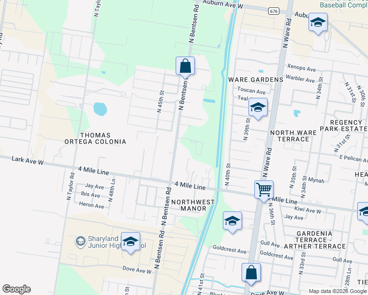 map of restaurants, bars, coffee shops, grocery stores, and more near 6712 North Bentsen Road in McAllen