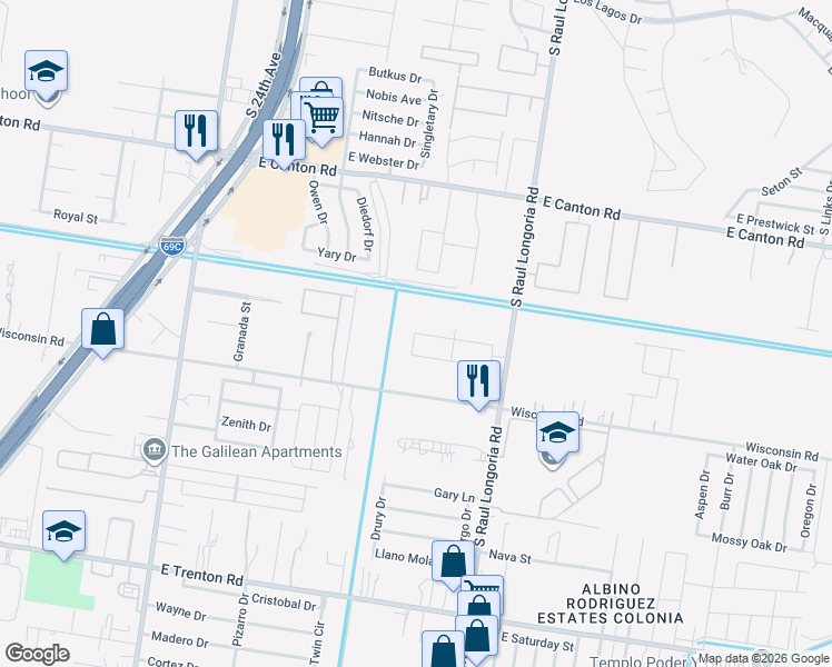 map of restaurants, bars, coffee shops, grocery stores, and more near 3902 Soto Drive in Edinburg