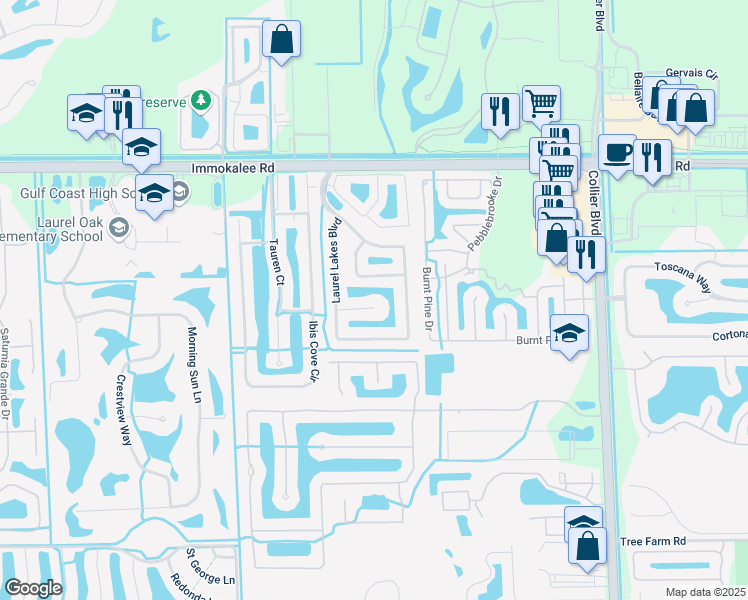 map of restaurants, bars, coffee shops, grocery stores, and more near 8503 Laurel Lakes Cove in Naples