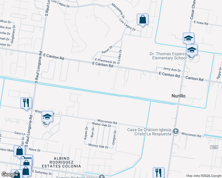 map of restaurants, bars, coffee shops, grocery stores, and more near 3648 East Canton Road in Edinburg
