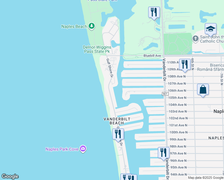 map of restaurants, bars, coffee shops, grocery stores, and more near in North Naples