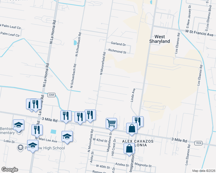 map of restaurants, bars, coffee shops, grocery stores, and more near 2109 Liberty Street in Mission