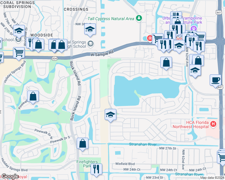 map of restaurants, bars, coffee shops, grocery stores, and more near 3170 West Buena Vista Drive in Margate