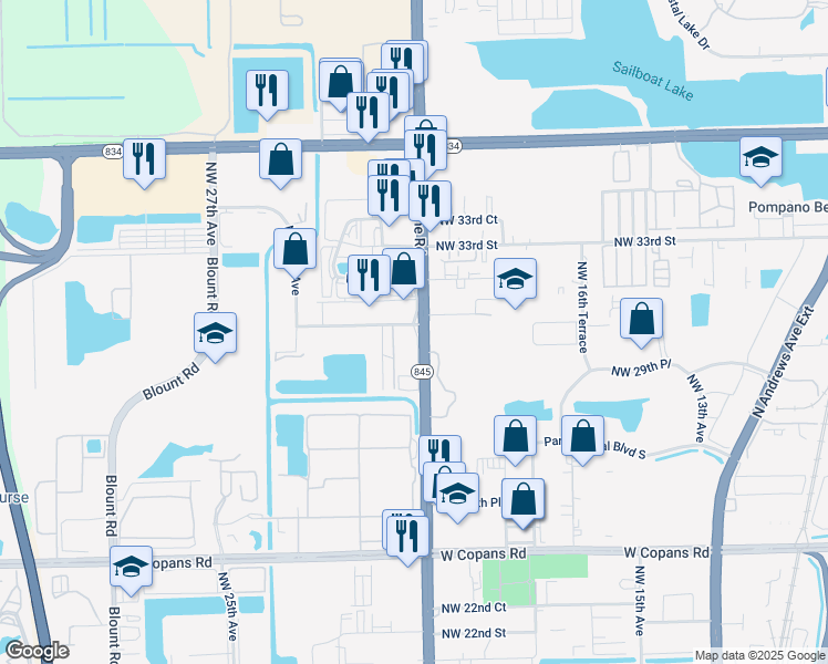 map of restaurants, bars, coffee shops, grocery stores, and more near 4890 Access Road in Pompano Beach
