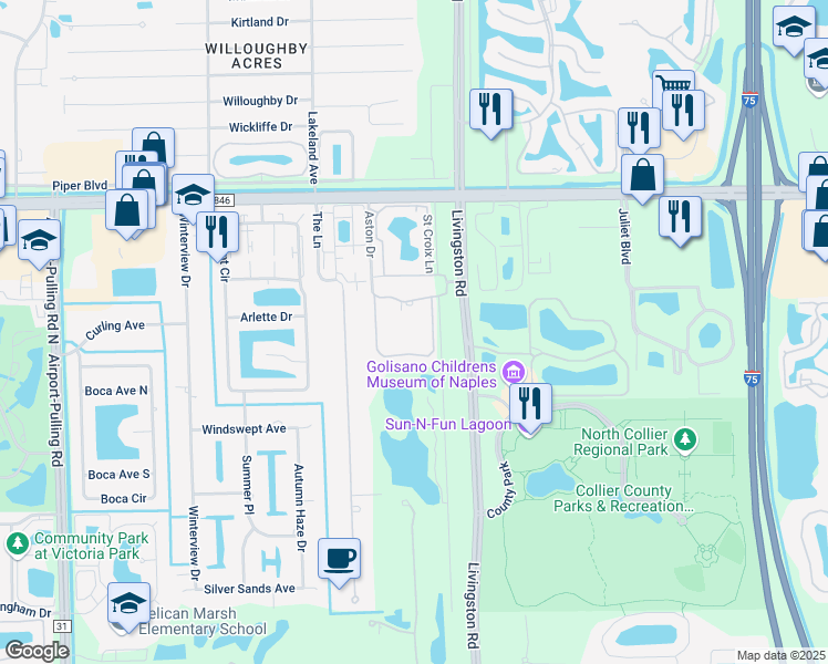 map of restaurants, bars, coffee shops, grocery stores, and more near 15211 Croix Way in Naples