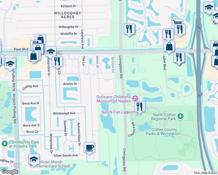 map of restaurants, bars, coffee shops, grocery stores, and more near 15211 Croix Way in Naples