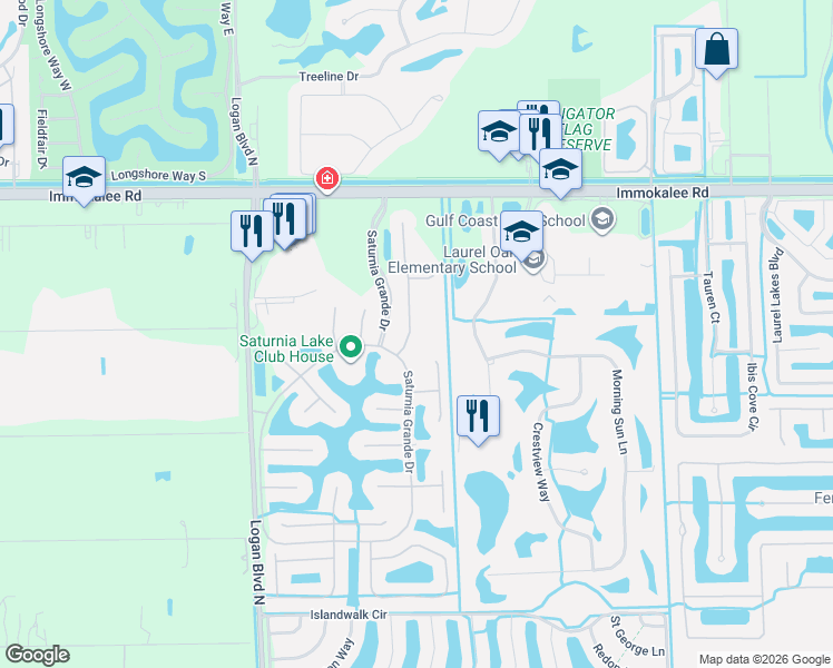 map of restaurants, bars, coffee shops, grocery stores, and more near 2334 Butterfly Palm Drive in Naples