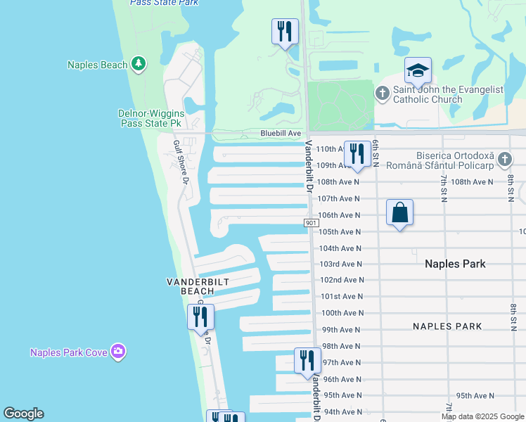 map of restaurants, bars, coffee shops, grocery stores, and more near 311 Conners Avenue in Naples