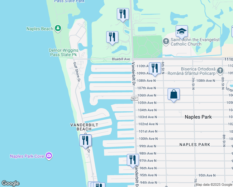 map of restaurants, bars, coffee shops, grocery stores, and more near 311 Conners Avenue in Naples