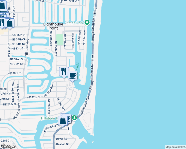 map of restaurants, bars, coffee shops, grocery stores, and more near 961 Florida A1A in Hillsboro Beach